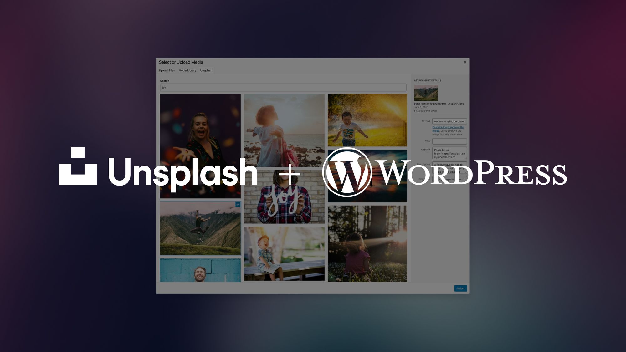 Unsplash logo + Wordpress logo